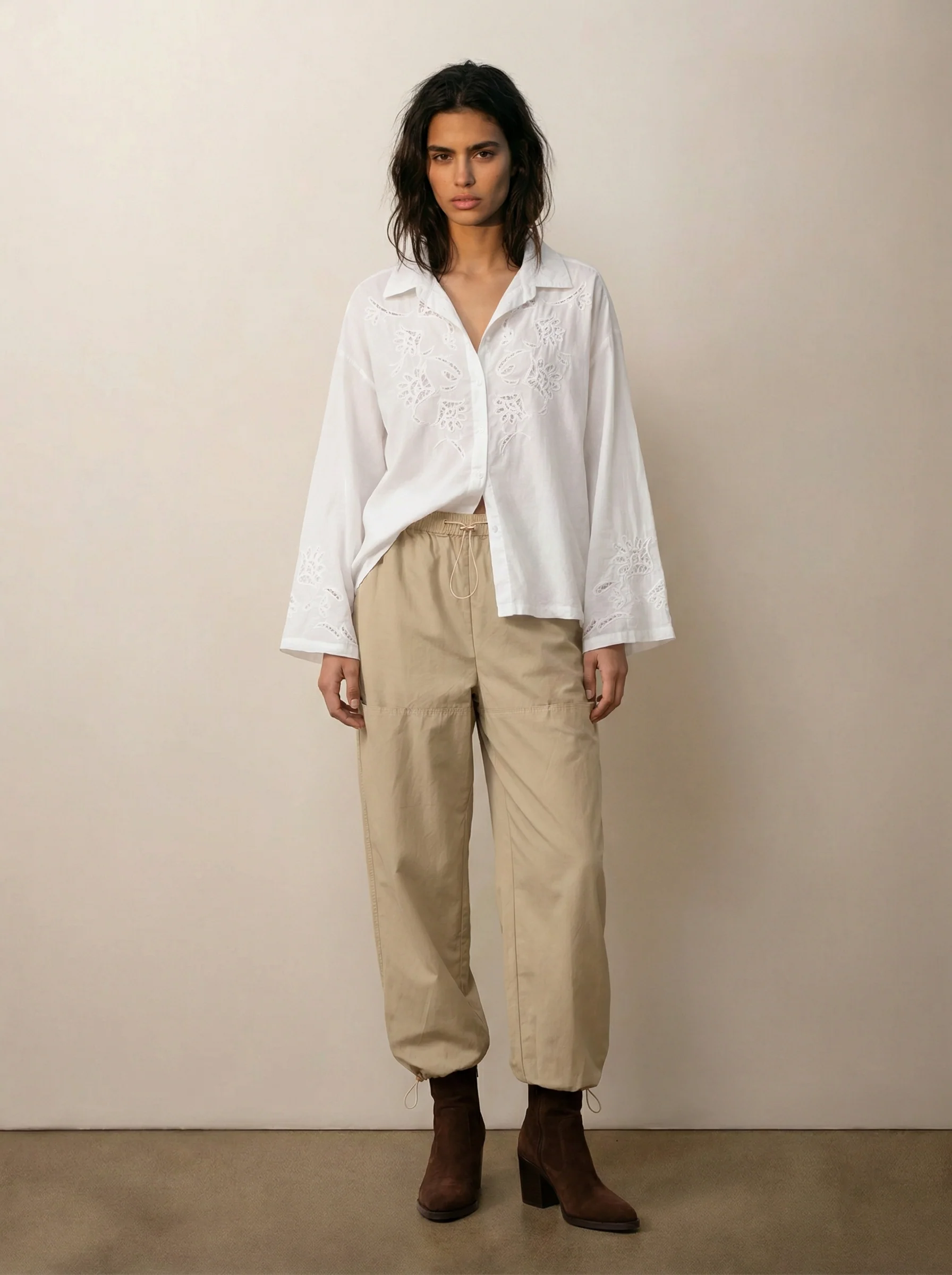 Button-down shirt with a combination of fabrics - Image 4