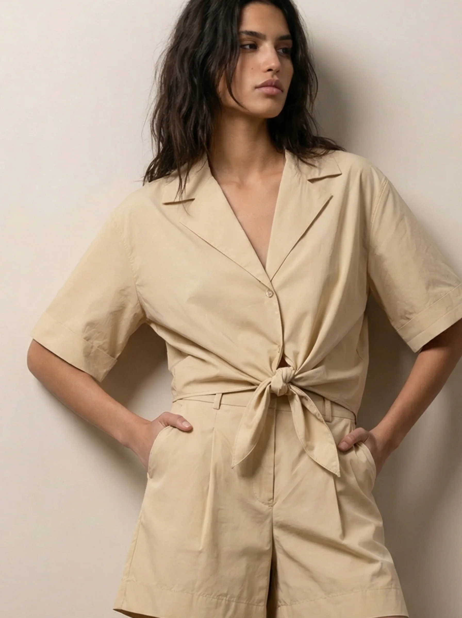 Button-down shirt with front tie
