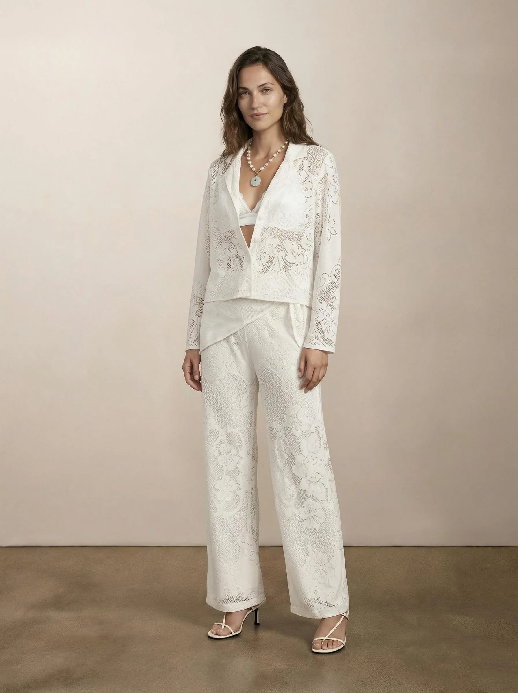 Button-down shirt with lace combination - Image 4