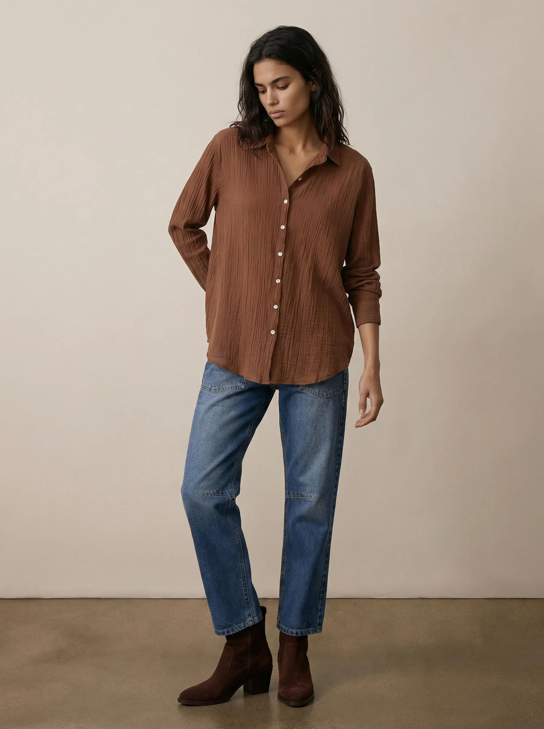 Crinkle button-down shirt - Image 4