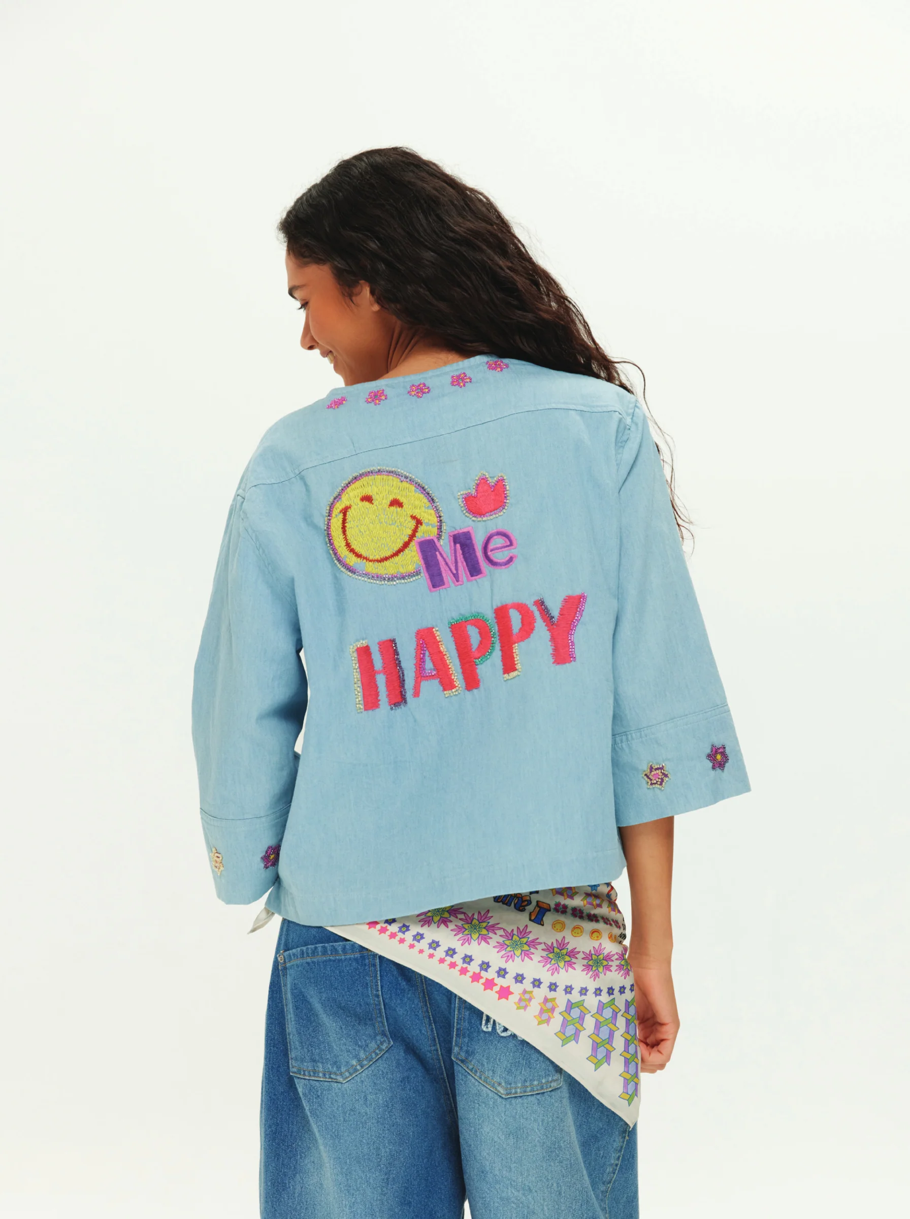 Lily Embroidered Boxy Denim Shirt - Image 2