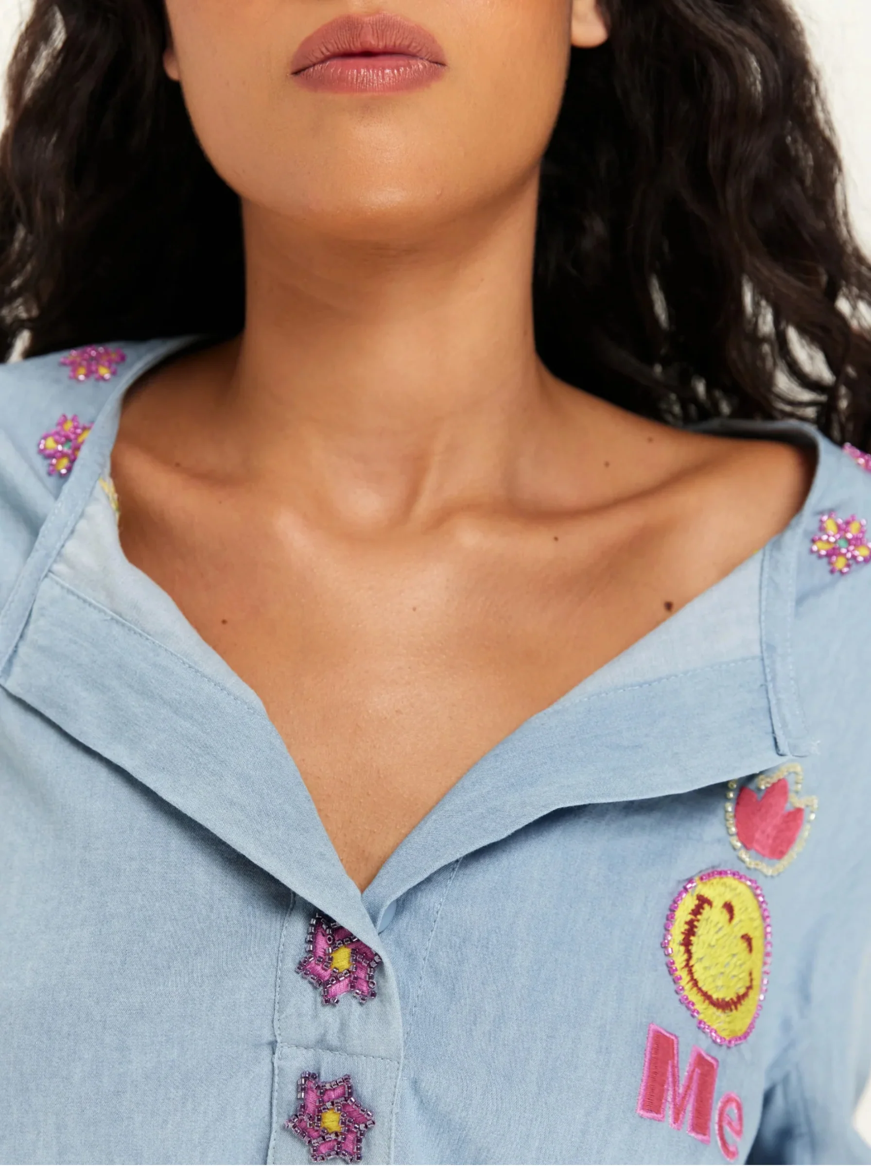 Lily Embroidered Boxy Denim Shirt - Image 3